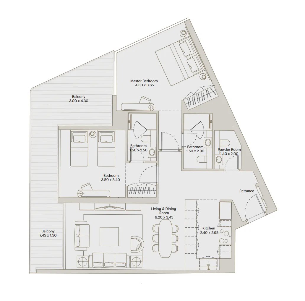 2 BR layout at Eleve