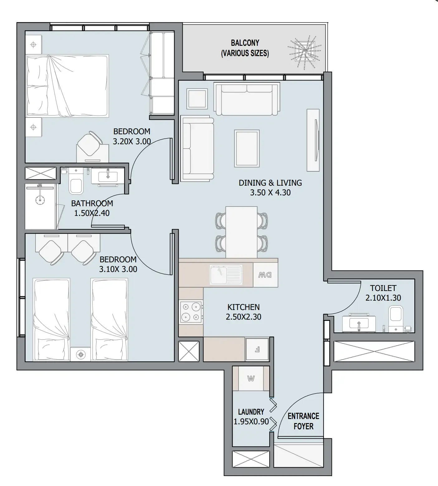 2 BR layout at Verdana III