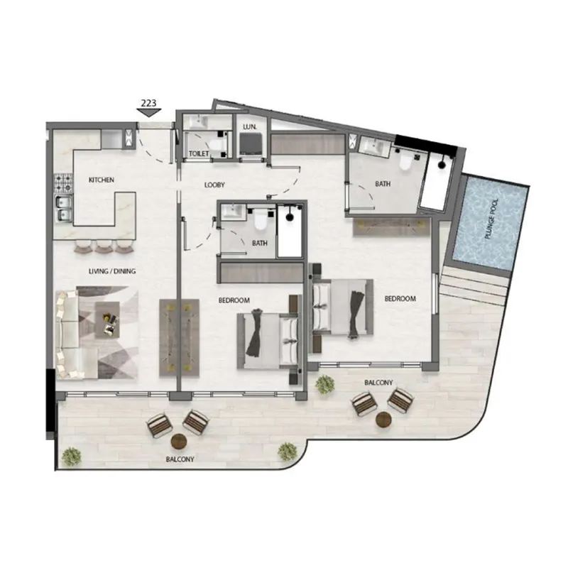 2 BR layout at Avana Residences