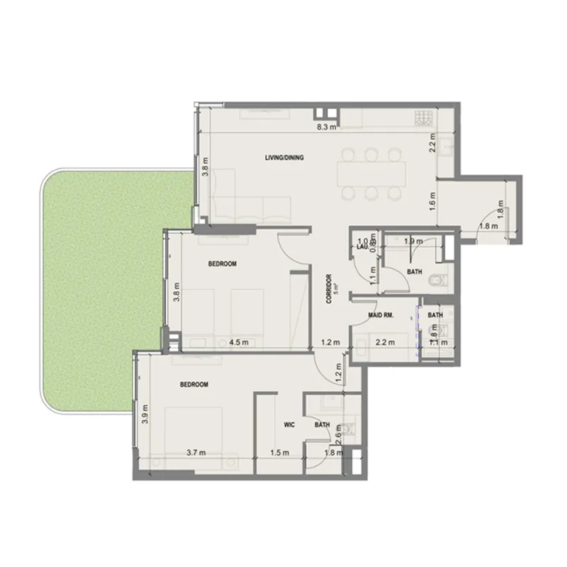 2 BR layout at Blue Marina Residence