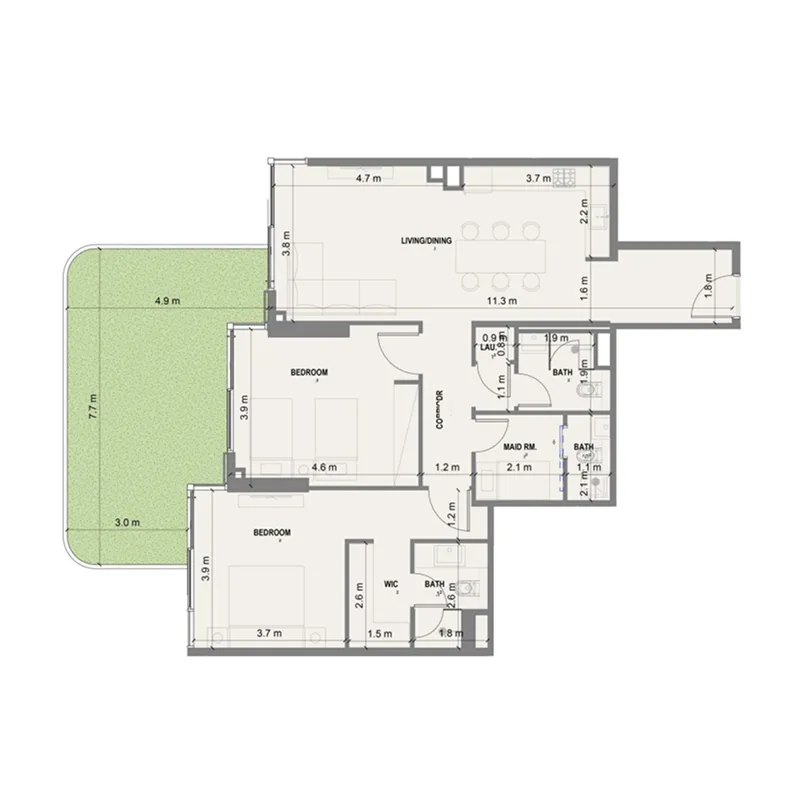 2 BR layout at Blue Marina Residence