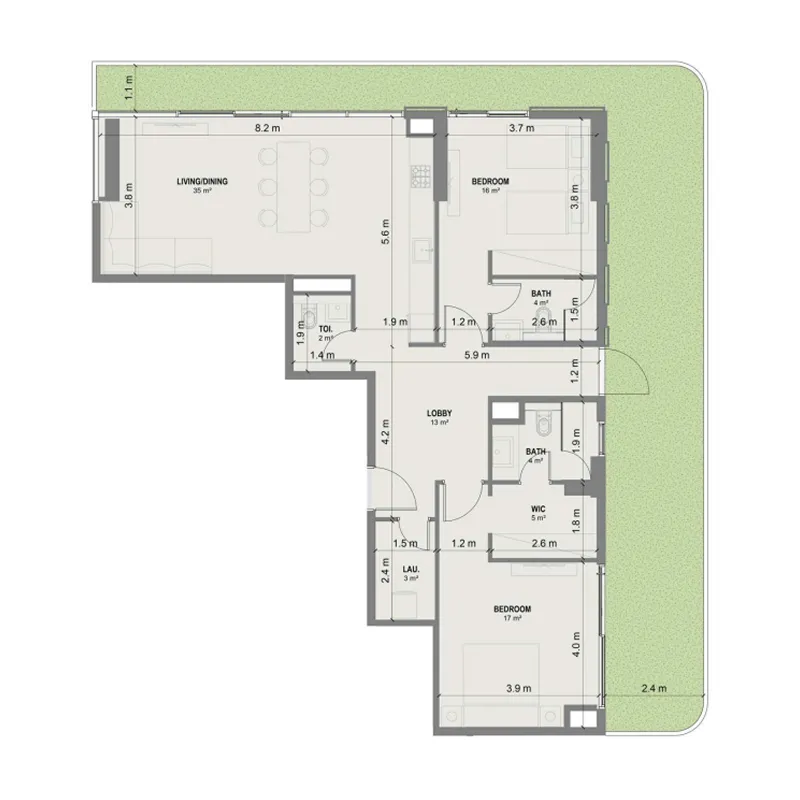 2 BR layout at Blue Marina Residence