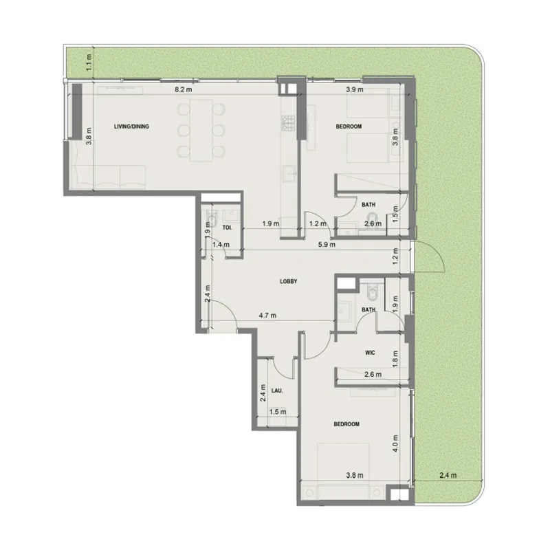 2 BR layout at Blue Marina Residence