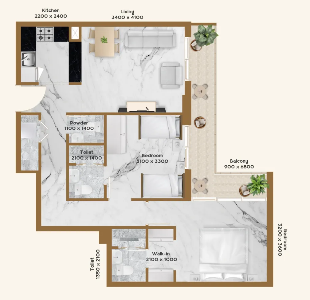2 BR layout at RR Residence