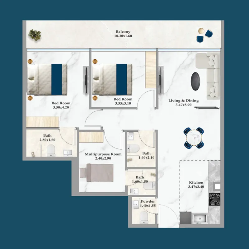 2 BR layout at Sparklz