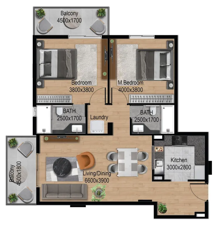 2 BR layout at Manam Prime