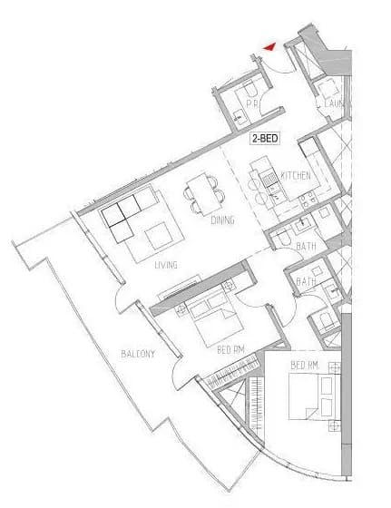 2 BR layout at Canal Heights