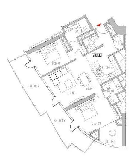2 BR layout at Canal Heights