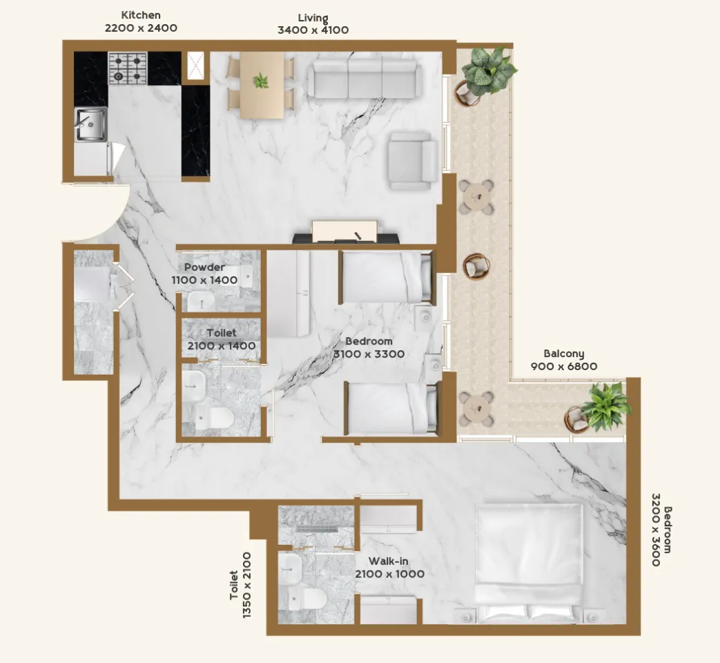 2 BR layout at RR Residence