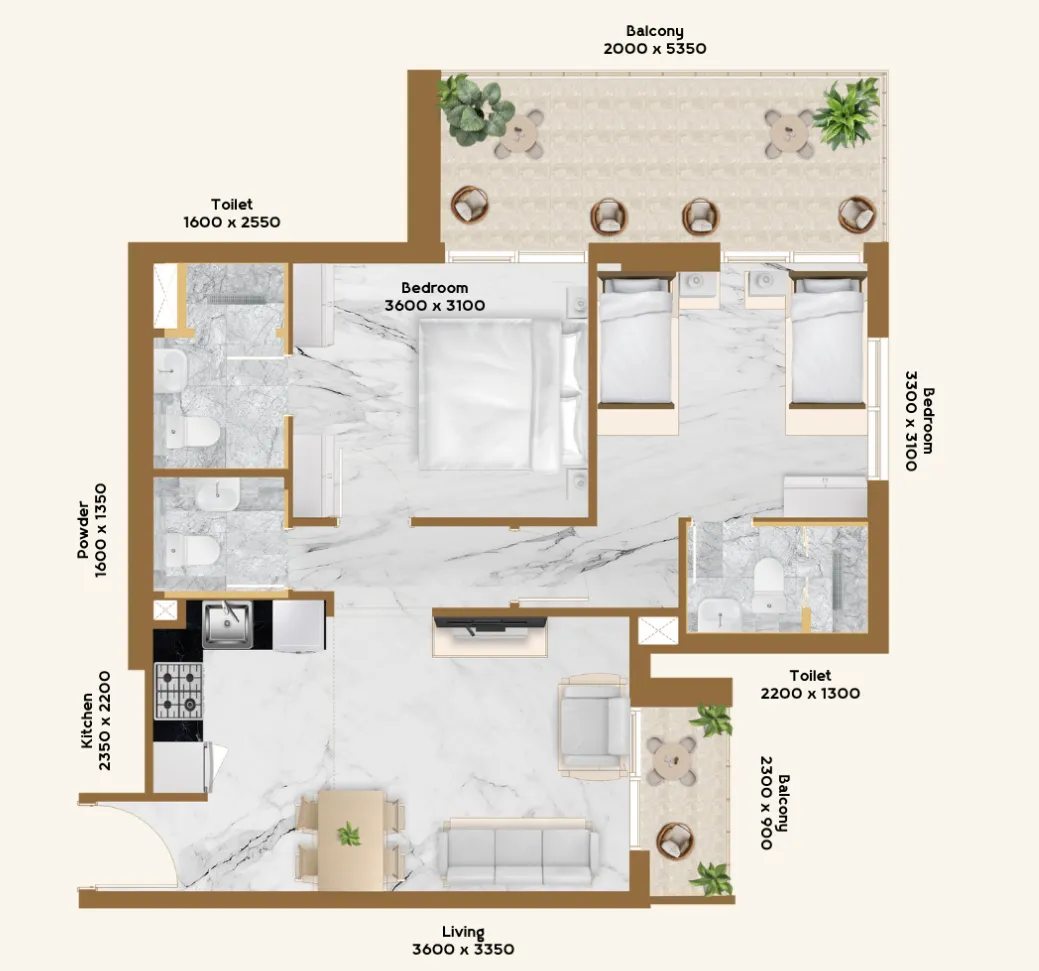 2 BR layout at RR Residence