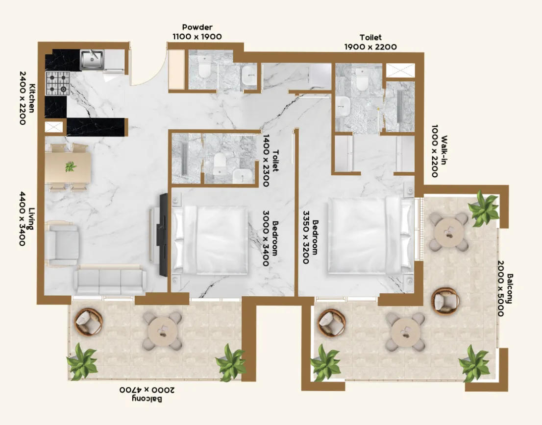 2 BR layout at RR Residence