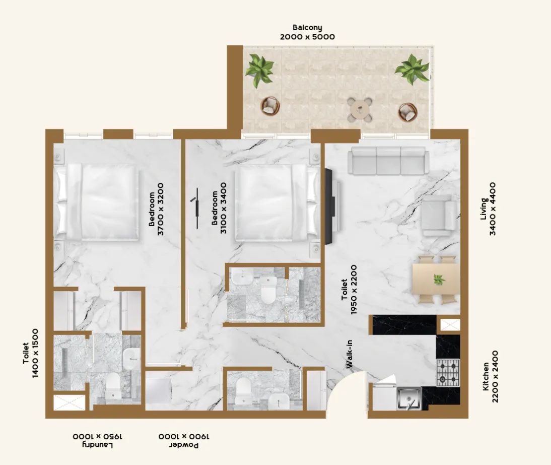 2 BR layout at RR Residence