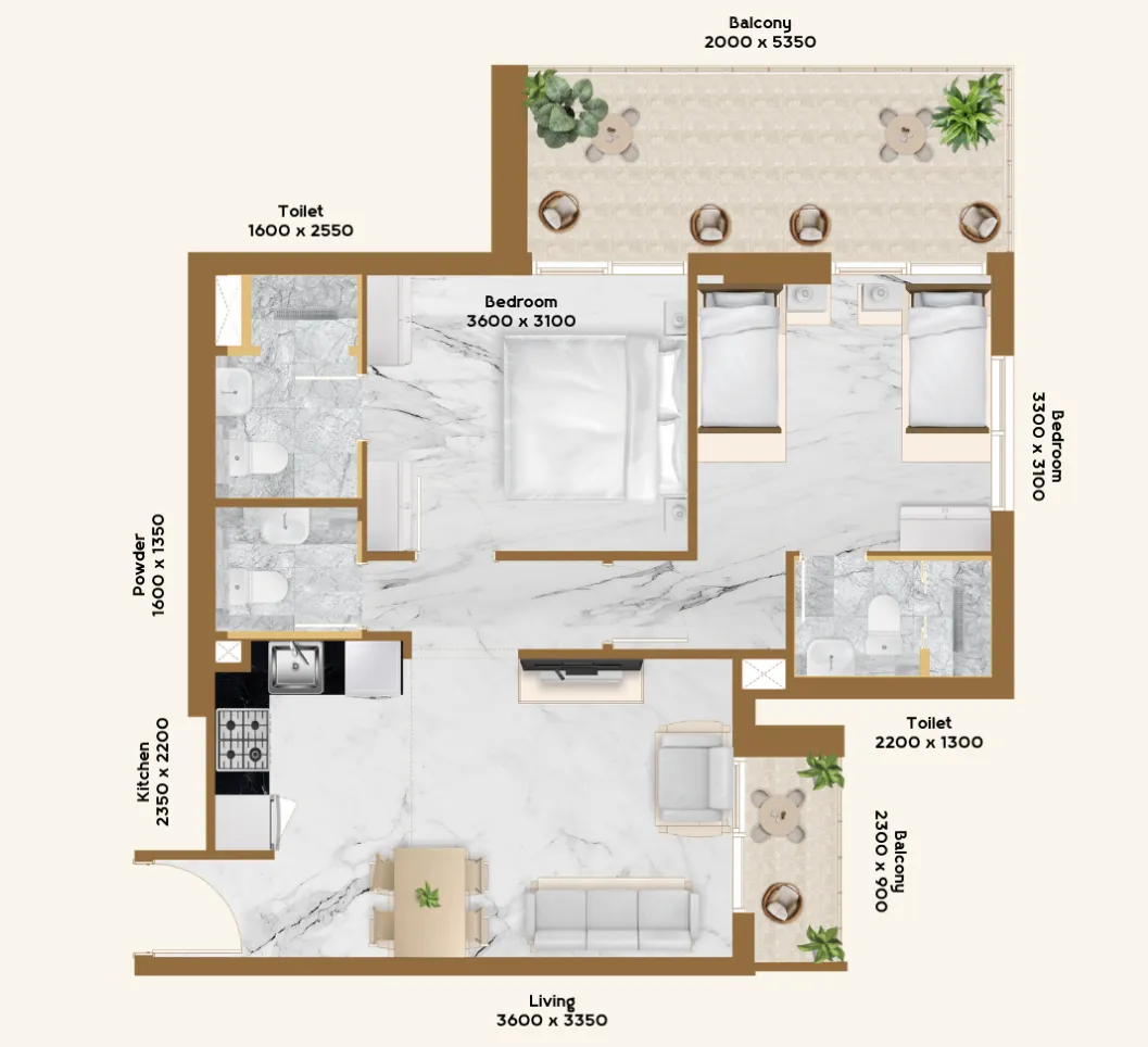 2 BR layout at RR Residence
