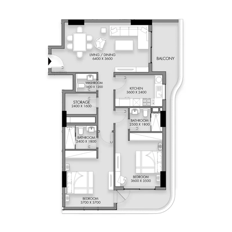 2 BR layout at Rose Gardens 1