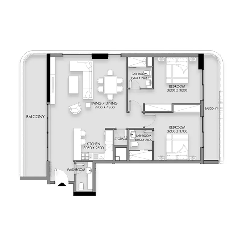 2 BR layout at Rose Gardens 1