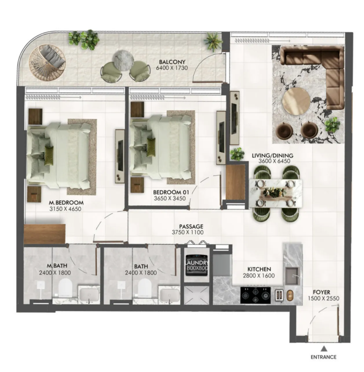 2 BR layout at Enchante