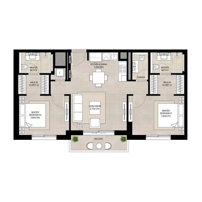 2 BR layout at Olbia