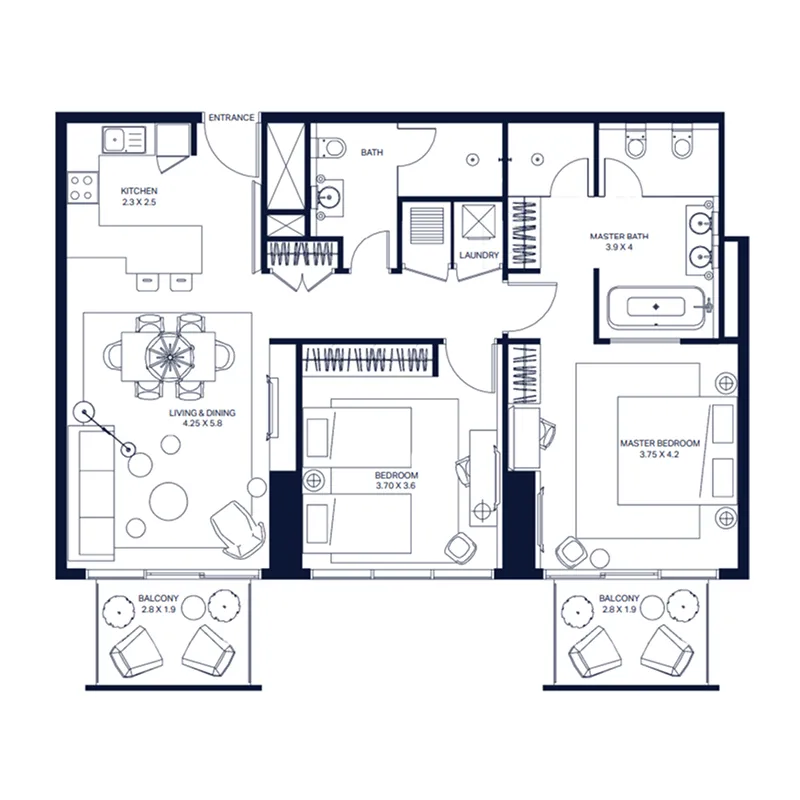2 BR layout at The Atria