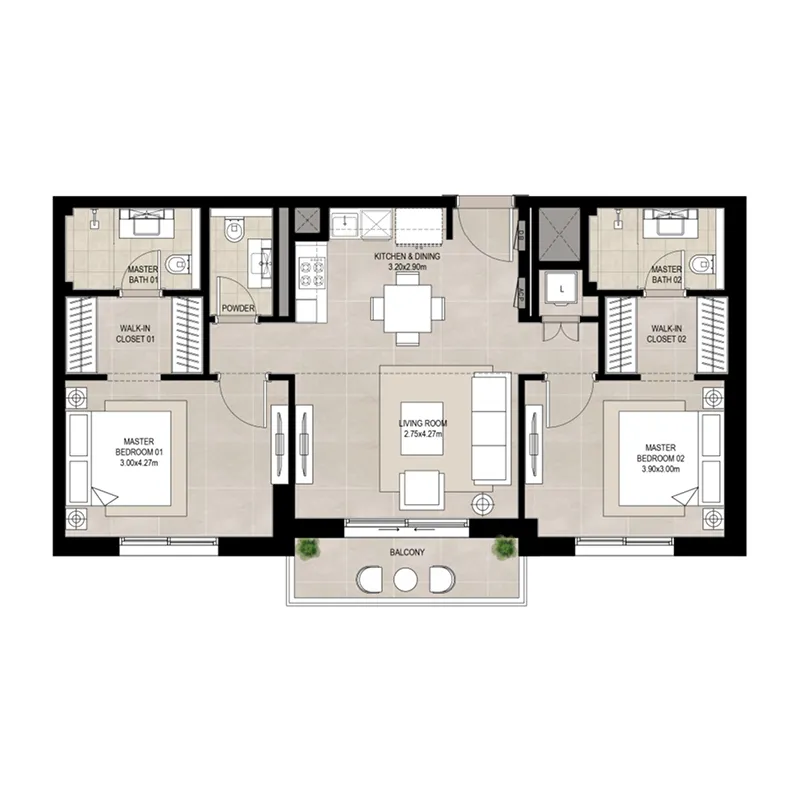 2 BR layout at Olbia