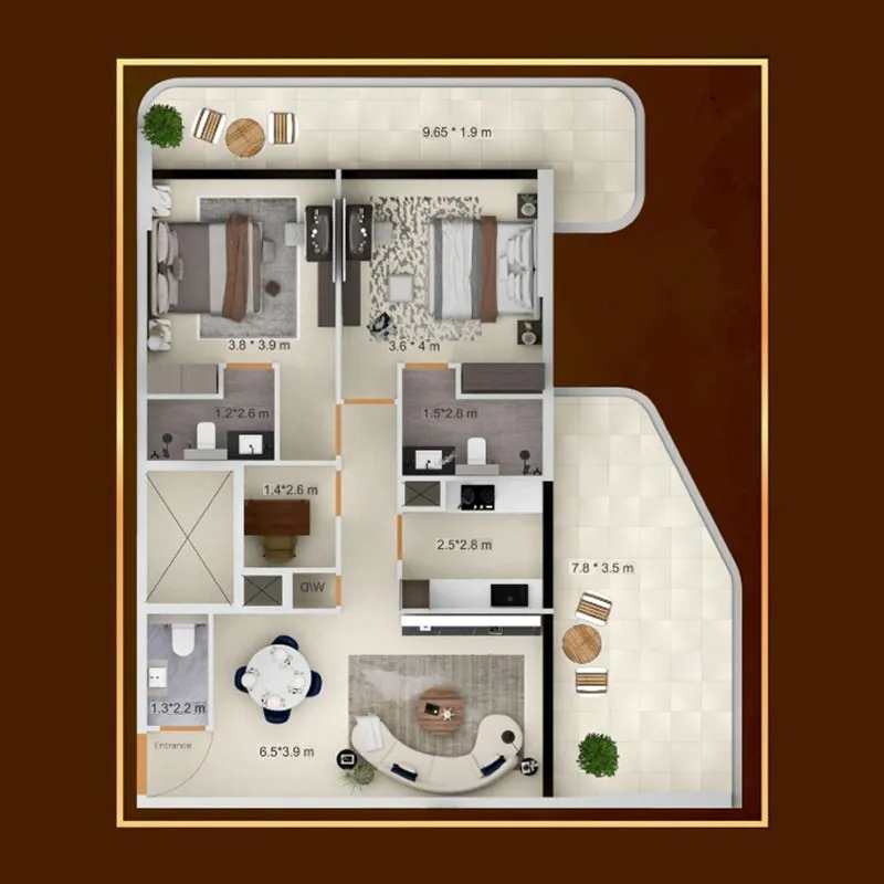 2 BR layout at Symbolic Zen Residences