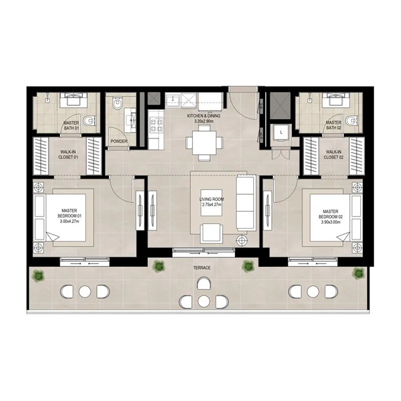 2 BR layout at Olbia