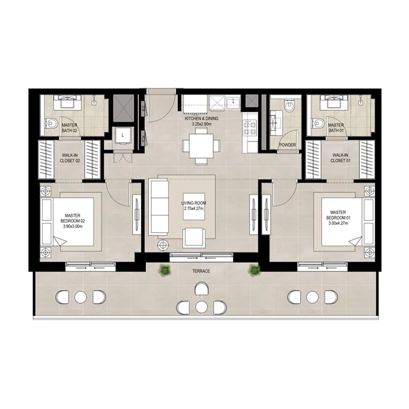 2 BR layout at Olbia