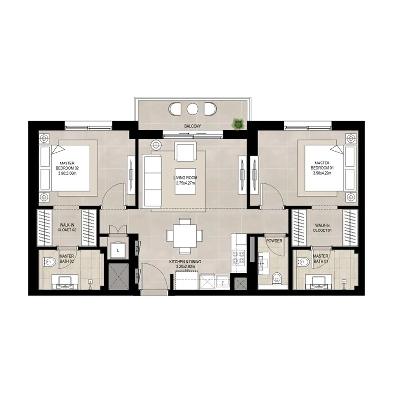 2 BR layout at Olbia