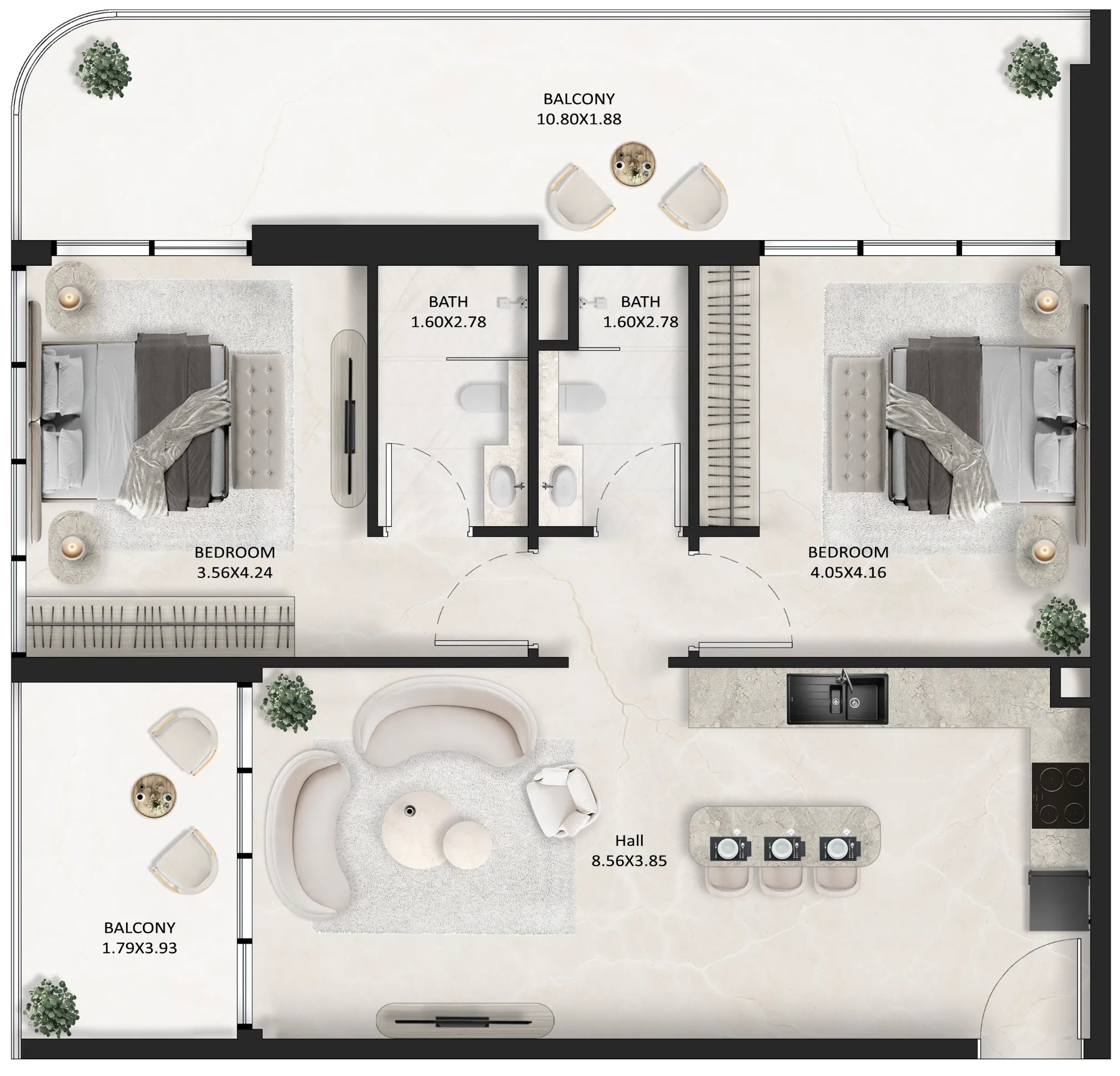 2 BR layout at SquareX One