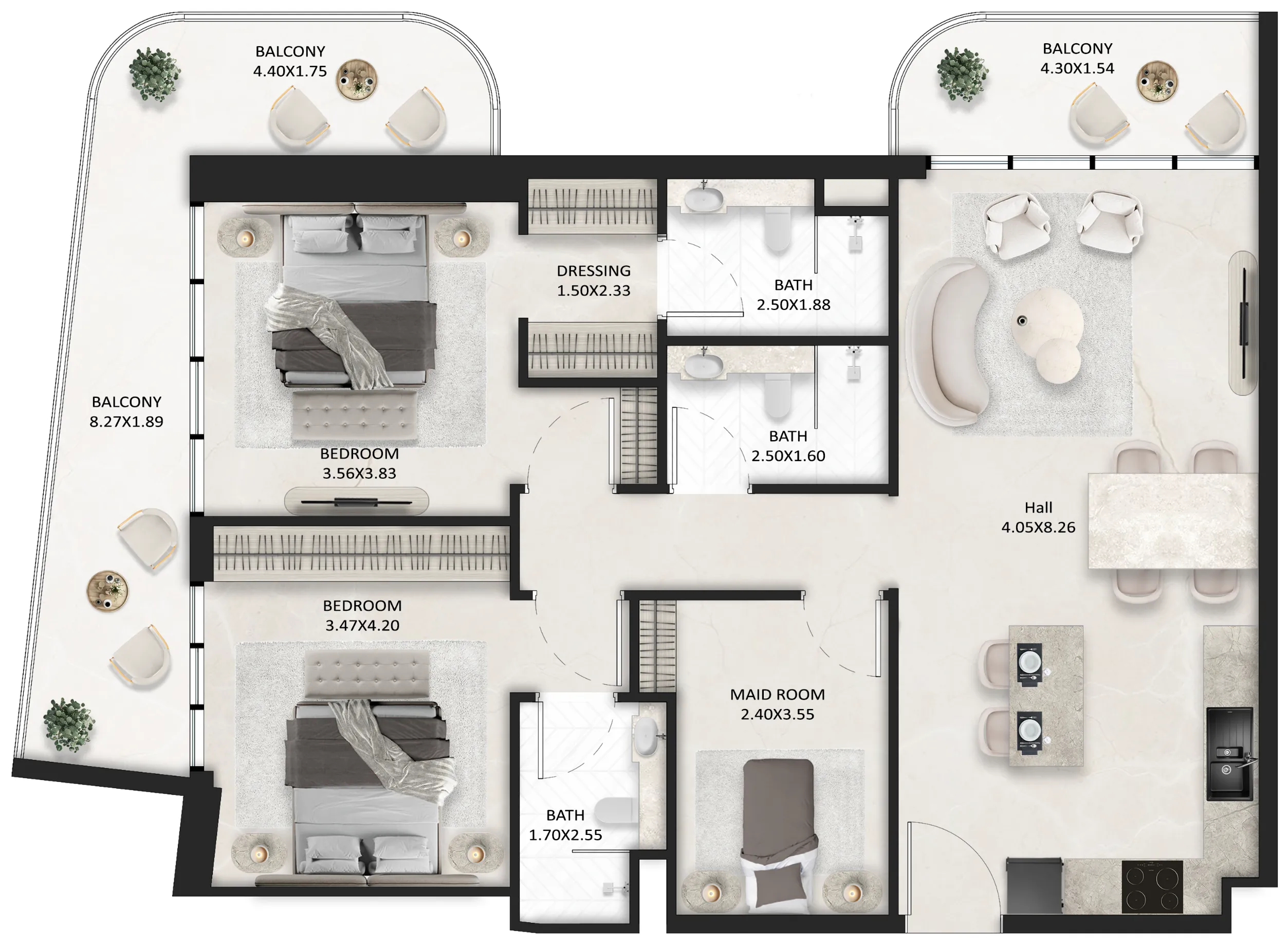 2 BR layout at SquareX One