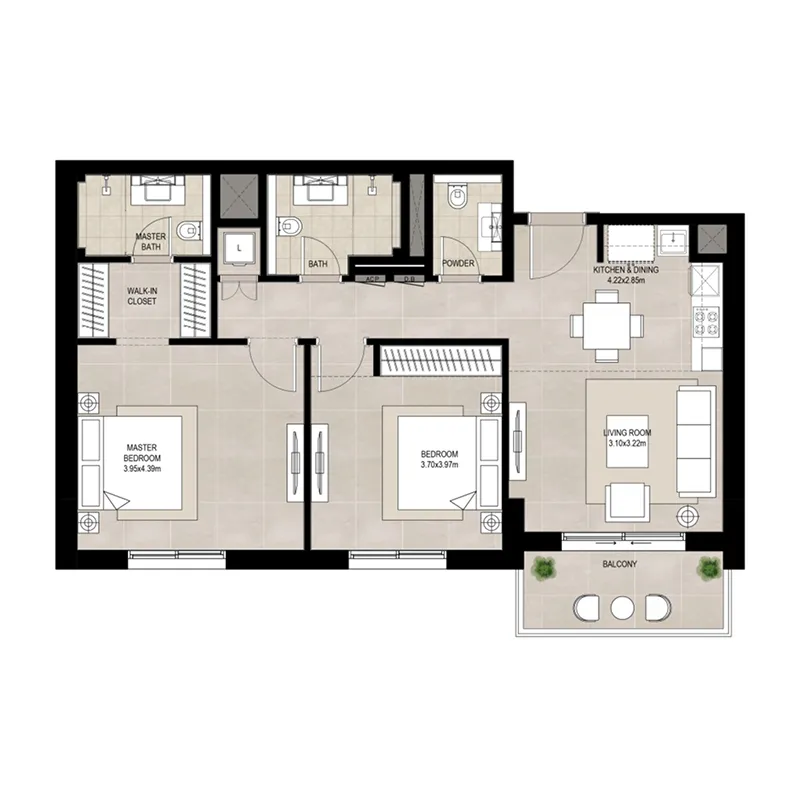 2 BR layout at Olbia