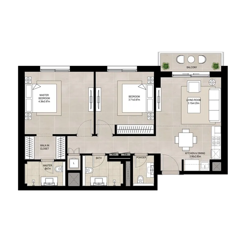 2 BR layout at Olbia