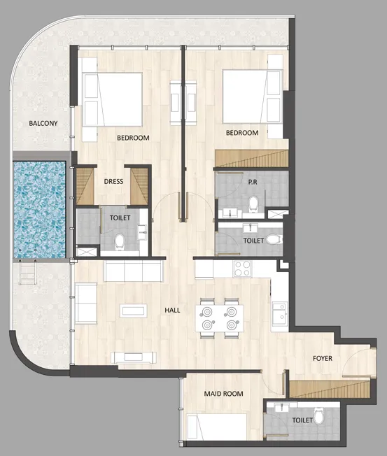 2 BR layout at Barari Palace