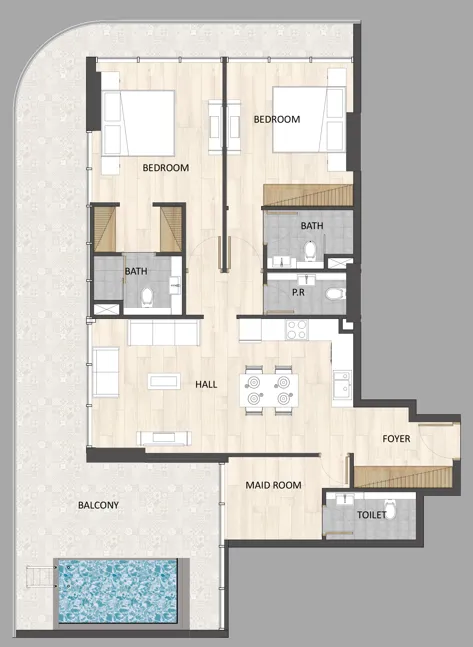 2 BR layout at Barari Palace