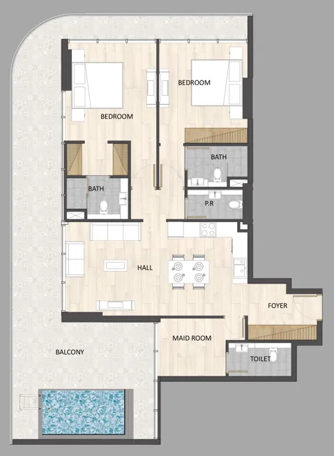2 BR layout at Barari Palace