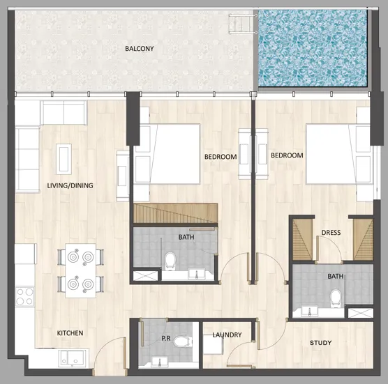 2 BR layout at Barari Palace