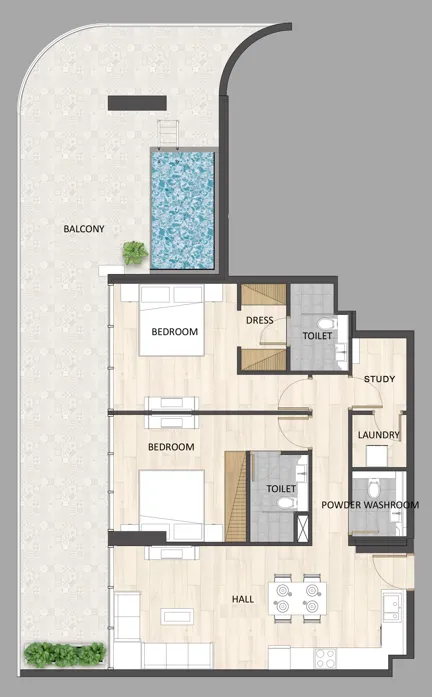 2 BR layout at Barari Palace