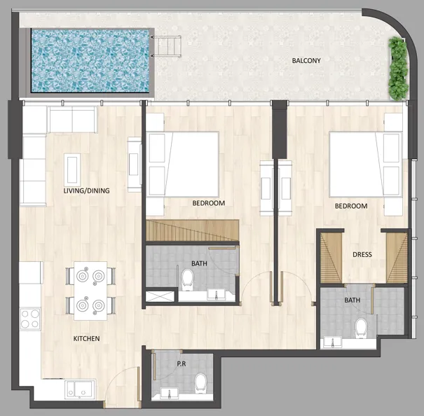 2 BR layout at Barari Palace