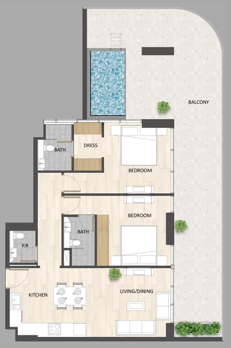 2 BR layout at Barari Palace