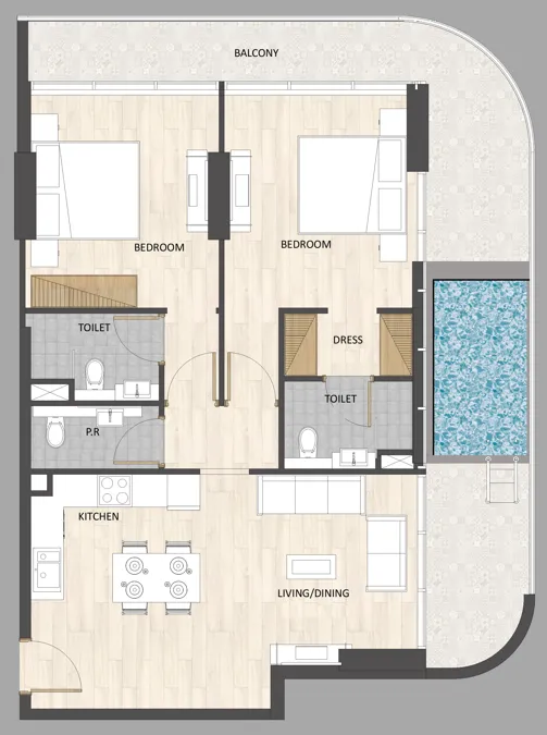 2 BR layout at Barari Palace