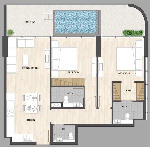 2 BR layout at Barari Palace