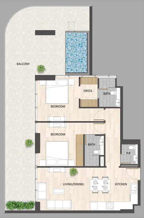 2 BR layout at Barari Palace