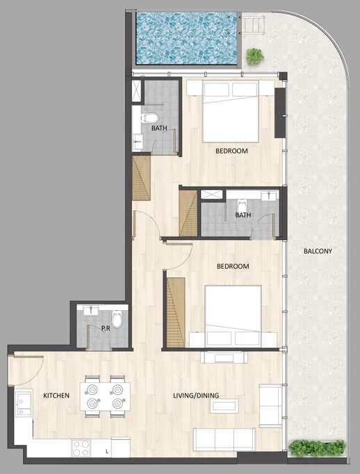 2 BR layout at Barari Palace