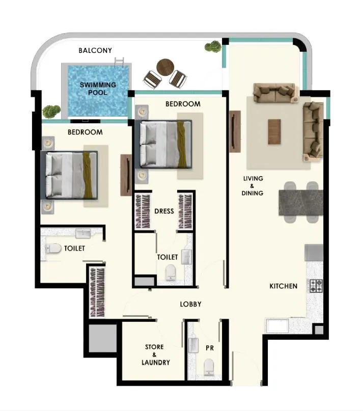 2 BR layout at Rome by Samana Developers