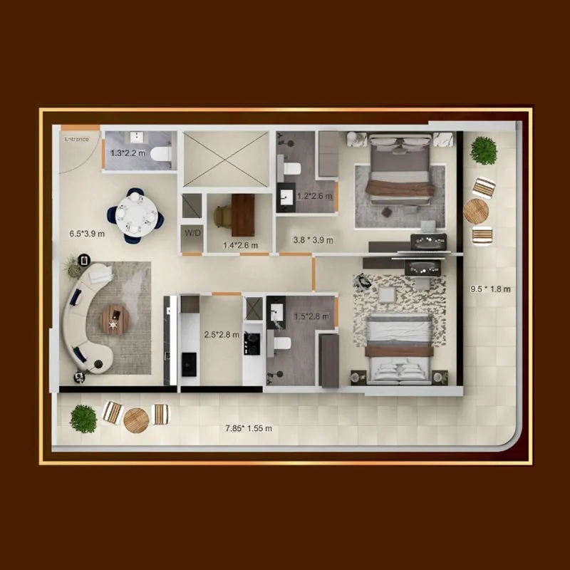 2 BR layout at Symbolic Zen Residences
