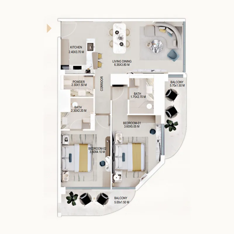 2 BR layout at Rabdan Gardens