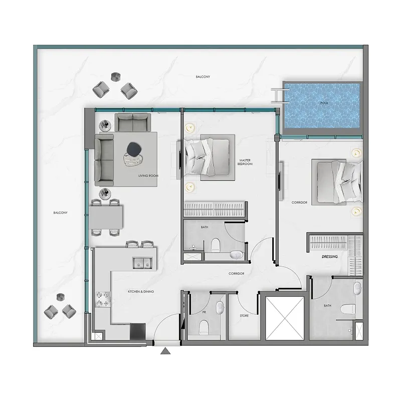2 BR layout at Ocean Crest