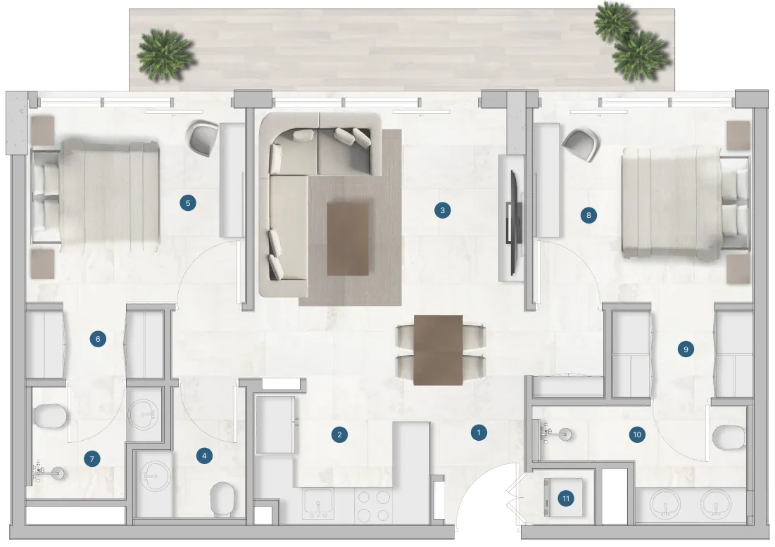 2 BR layout at Sola Residences