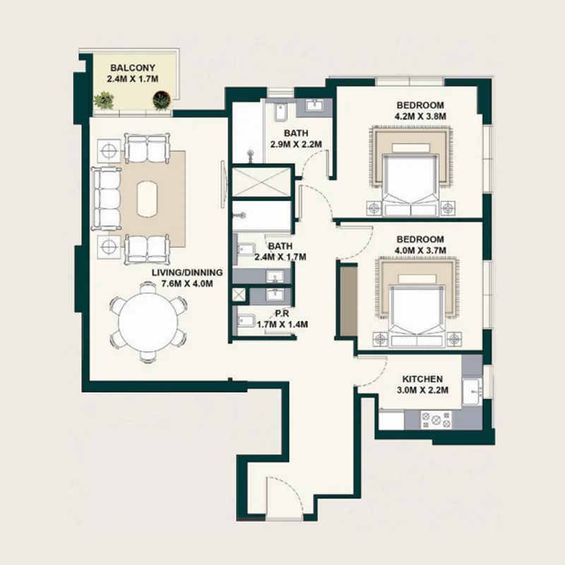 2 BR layout at Exotica by Al Marina