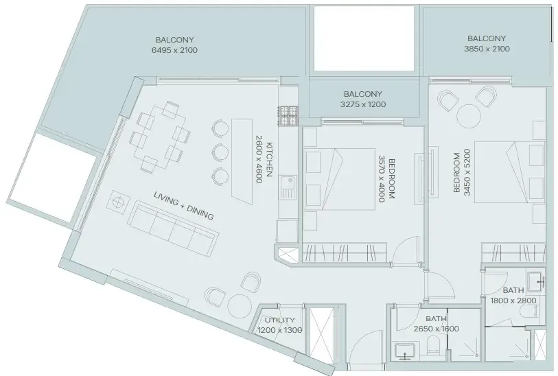 2 BR layout at The Haven 3