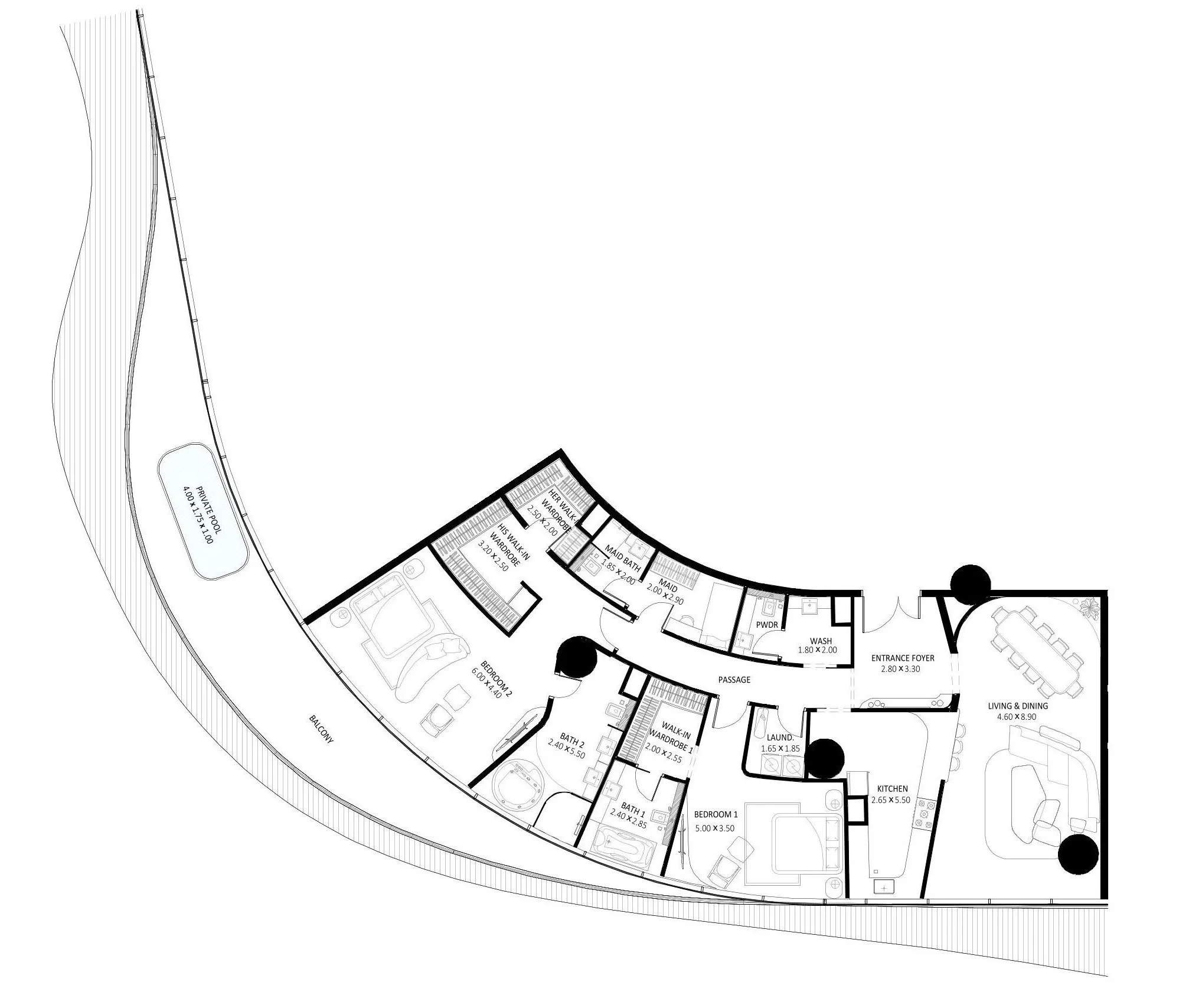 2 BR layout at Bugatti Residences by Binghatti